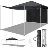 HAOYYE 10x10ft Dark Grey Pop Up Canopy Tent with 2 Removable Sidewalls and 4 Steel Support Poles Waterproof Oxford Fabric Folding Gazebo with White Powder Coated Frame Portable Outdoor Shelter for Patio Garden Party and Market Use