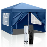 Haoyye 9.83*9.83*7.71-8.37ft Waterproof Folding Tent with Two Doors and Two Windows Blue Portable Outdoor Canopy Shelter with Carry Bag for Camping Patio Backyard Picnic Garden Durable 210D Oxford and Steel Frame