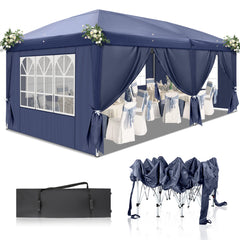 Haoyye 10x20ft Waterproof Folding Tent with Four Windows and Removable Sidewalls Outdoor Canopy Shelter with Steel Frame Portable Event Tent for Backyard Camping Picnic Party Market Easy Setup
