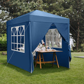 HAOYYE Waterproof Folding Canopy Tent with Two Doors and Two Windows, Outdoor Blue Pop Up Tent with Right-Angle Frame, Portable Gazebo Shelter for Camping Picnic Backyard Events