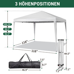 HAOYYE 9.83*9.83*7.71-8.37ft Outdoor Folding Tent White Waterproof Canopy with Two Doors and Two Windows, Right-Angle Steel Frame Pop-Up Shelter for Patio Picnic Camping Events