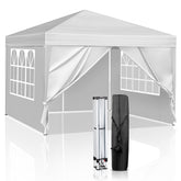 HAOYYE 9.83*9.83*7.71-8.37ft Outdoor Folding Tent White Waterproof Canopy with Two Doors and Two Windows, Right-Angle Steel Frame Pop-Up Shelter for Patio Picnic Camping Events