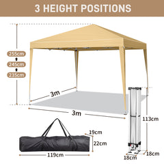 HAOYYE 10x10ft Khaki Waterproof Folding Tent with Two Doors and Two Windows Right Angle Steel Frame Pop Up Canopy Shelter with Oxford Fabric Portable Outdoor Gazebo for Patio Camping Market Events Easy Setup