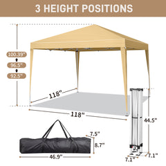 HAOYYE 10x10ft Khaki Waterproof Folding Tent with Two Doors and Two Windows Right Angle Steel Frame Pop Up Canopy Shelter with Oxford Fabric Portable Outdoor Gazebo for Patio Camping Market Events Easy Setup