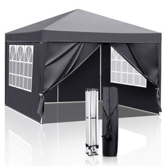 HAOYYE 10x10ft Dark Grey Outdoor Pop Up Canopy Tent with 4 Removable Sidewalls Including 2 Zippered Doors and 2 Transparent Windows Waterproof Oxford Fabric Portable Folding Gazebo with Steel Frame for Patio Garden Market Party Event Use