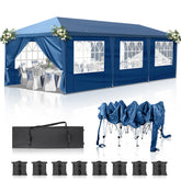 HAOYYE 10x30ft Blue Canopy Tent with 8 Removable Sidewalls Including 6 Windows and 2 Zippered Doors Waterproof Oxford Fabric Portable Folding Event Shelter with White Powder Coated Steel Frame Sandbags and Wheeled Carry Bag for Outdoor Use