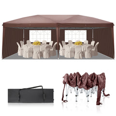 HAOYYE 10*10*8.2ft Waterproof Folding Tent Dark Coffee with Two Windows and Four Sidewalls, Pop-Up Outdoor Canopy Shelter with Carry Bag, 3x6m Right-Angle Tent for Patio Party Market Camping Wedding Event
