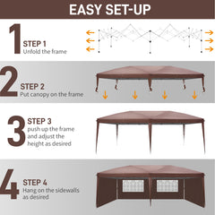 HAOYYE 10*10*8.2ft Waterproof Folding Tent Dark Coffee with Two Windows and Four Sidewalls, Pop-Up Outdoor Canopy Shelter with Carry Bag, 3x6m Right-Angle Tent for Patio Party Market Camping Wedding Event