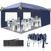 HAOYYE 10*10*8.2ft Waterproof Folding Tent with Two Windows, Blue Oxford Fabric Pop-Up Canopy with Carry Bag, Outdoor Right-Angle Shelter for Patio Events, Wedding, Backyard, Camping, Portable and Durable Design
