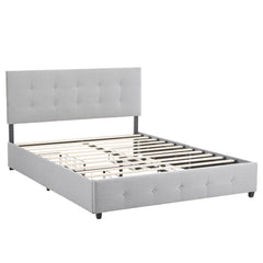HAOYYE Upholstered Full Platform Storage Bed Frame with 4 Drawers, Adjustable Headboard with Button Tufted Design, Wooden Slat Support, No Box Spring Needed, Light Grey