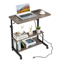 Haoyye Gray Oak P2 Particle Board Adjustable Computer Desk with Melamine Coating, 3 USB and 2 AC Outlets, Ergonomic Height Adjustment, Durable and Modern Design for Student and Office Use