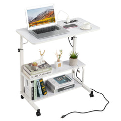 Haoyye White Oak P2 Particle Board Adjustable Computer Desk With Melamine Coating, Featuring Three USB And Two AC Outlets And Ergonomic Height Adjustment For Maximum Comfort.