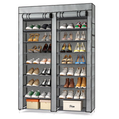 HAOYYE Double Row 10-Tier Shoe Cabinet with Non-Woven Fabric, Iron Pipes & Plastic Components, Gray Space-Saving Entryway Storage Rack for Closet or Home Organization