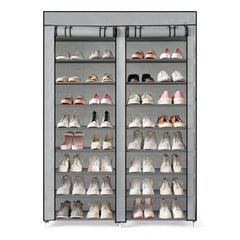 HAOYYE Double Row 10-Tier Shoe Cabinet with Non-Woven Fabric, Iron Pipes & Plastic Components, Gray Space-Saving Entryway Storage Rack for Closet or Home Organization