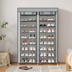 HAOYYE Double Row 10-Tier Shoe Cabinet with Non-Woven Fabric, Iron Pipes & Plastic Components, Gray Space-Saving Entryway Storage Rack for Closet or Home Organization