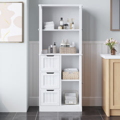 HAOYYE Bathroom Storage Cabinet with 3 Doors 3 Drawers and 4-Tier Shelves White Freestanding Organizer for Towels Toiletries and Daily Essentials Modern Space-Saving Furniture for Home or Apartment