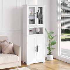 HAOYYE Modern White Display Cabinet with 5 Doors and 5 Shelves Storage Organizer Freestanding Storage Cabinet with Spray Painted Finish for Living Room Entryway Office Hallway Stylish Home Furniture
