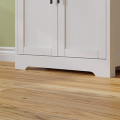 HAOYYE Modern White Display Cabinet with 5 Doors and 5 Shelves Storage Organizer Freestanding Storage Cabinet with Spray Painted Finish for Living Room Entryway Office Hallway Stylish Home Furniture