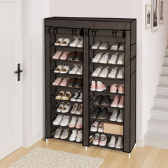 HAOYYE Double Row 10-Tier Non-Woven Fabric Shoe Cabinet with Sturdy Iron Frame and Durable Plastic Connectors, Space-Saving Brown Shoe Organizer for Entryway Closet Bedroom Hallway Storage