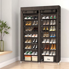HAOYYE Double Row 10-Tier Non-Woven Fabric Shoe Cabinet with Sturdy Iron Frame and Durable Plastic Connectors, Space-Saving Brown Shoe Organizer for Entryway Closet Bedroom Hallway Storage