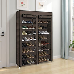 HAOYYE Double Row 10-Tier Non-Woven Fabric Shoe Cabinet with Sturdy Iron Frame and Durable Plastic Connectors, Space-Saving Brown Shoe Organizer for Entryway Closet Bedroom Hallway Storage