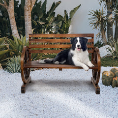 HAOYYE Rustic Wooden Wagon Wheel Bench with Slatted Seat and Backrest, Brown, Perfect for Gardens, Patios, and Outdoor Spaces