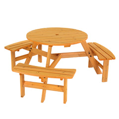 HAOYYE Outdoor Circular Wooden Picnic Table with 3 Built-In Benches, 6-Person Seating, Perfect for Porch, Backyard, Patio, Lawn, and Garden