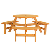 HAOYYE Outdoor Circular Wooden Picnic Table with 3 Built-In Benches, 6-Person Seating, Perfect for Porch, Backyard, Patio, Lawn, and Garden