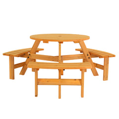 HAOYYE Outdoor Circular Wooden Picnic Table with 3 Built-In Benches, 6-Person Seating, Perfect for Porch, Backyard, Patio, Lawn, and Garden