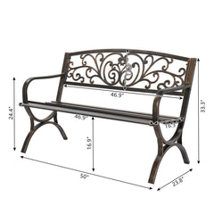 HAOYYE Butterfly Back Cross Feet Bronze Iron Bench, Sturdy Outdoor Seating, Ideal for Patios, Gardens, and Porches