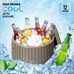 Haoyye Outdoor Cooler Table, Portable Ice Chest With Built-in Handle, Multifunctional Cocktail Side Table With Lid And Drain, All-Weather Resistant Ice Cool Bar, Ideal For Camping, Picnics, Beaches, Pools, Or Parties