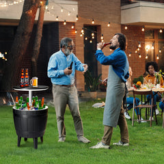 HAOYYE Outdoor Cooler Table, Height-Adjustable Cool Bar with 10 Gallon Beer and Wine Cooler, All-Weather Resistant Patio Ice Bar for Deck, Pool Party, or Backyard, Stylish and Functional Outdoor Beverage Station