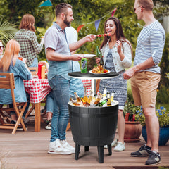 HAOYYE Outdoor Cooler Table, Height-Adjustable Cool Bar with 10 Gallon Beer and Wine Cooler, All-Weather Resistant Patio Ice Bar for Deck, Pool Party, or Backyard, Stylish and Functional Outdoor Beverage Station