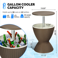 HAOYYE Outdoor Height-Adjustable Cooler Table, 8-Gallon Beer and Wine Cooler, All-Weather Resistant Patio Ice Bar for Deck and Pool Parties, Coffee Color