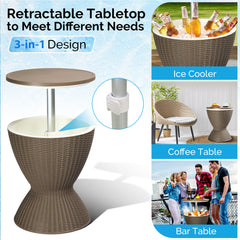 HAOYYE Outdoor Height-Adjustable Cooler Table, 8-Gallon Beer and Wine Cooler, All-Weather Resistant Patio Ice Bar for Deck and Pool Parties, Coffee Color
