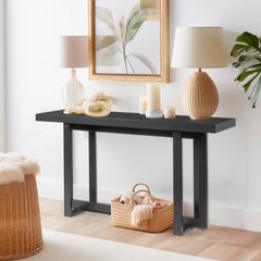HAOYYE Modern Wood Console Table, Long Entryway Table for Hallway, Living Room, Foyer, and Bedroom, Sleek and Sturdy Sofa Table with Storage Space, Black, Stylish Accent Furniture for Home Decor