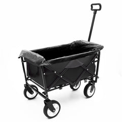 HAOYYE Multi Use Collapsible Foldable Wagon Cart Heavy Duty Utility Cart with 3 Plastic Liner Bags and Cover Grocery Wagon for Beach Camping Picnic Outdoor Travel Black