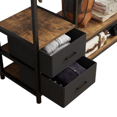 HAOYYE Independent Portable Wardrobe Clothes Rack with Drawers Heavy Duty Storage Organizer with Shelves and Hanging Rods for Bedroom Black Metal Frame