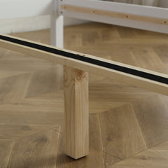 HAOYYE FCH Queen Size Wooden Bed with Pine Vertical Stripe Curved Headboard, White Bed Frame with Matching Tail, Sturdy & Stylish Design for Bedroom, Easy Assembly