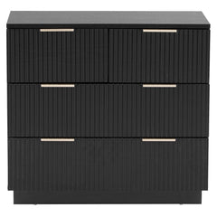 HAOYYE Black 4-Drawer Nightstand, P2 Particle Board & Density Board Bedside Cabinet with Wavy Pattern Drawer Fronts, Modern 3-Tier Storage Dresser for Bedroom & Living Room, Space-Saving Nightstand with Sturdy Construction