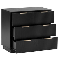 HAOYYE Black 4-Drawer Nightstand, P2 Particle Board & Density Board Bedside Cabinet with Wavy Pattern Drawer Fronts, Modern 3-Tier Storage Dresser for Bedroom & Living Room, Space-Saving Nightstand with Sturdy Construction