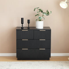 HAOYYE Black 4-Drawer Nightstand, P2 Particle Board & Density Board Bedside Cabinet with Wavy Pattern Drawer Fronts, Modern 3-Tier Storage Dresser for Bedroom & Living Room, Space-Saving Nightstand with Sturdy Construction