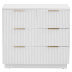 HAOYYE FCH White 4-Drawer Nightstand, P2 Particle Board & Density Board Bedside Cabinet with Wavy Pattern Drawer Fronts, Modern 3-Tier Storage Dresser for Bedroom & Living Room, Space-Saving Nightstand with Sturdy Construction
