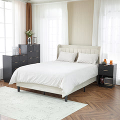 HAOYYE Black 2-Drawer Nightstand, P2 Density Board Bedside Cabinet with Wavy Pattern Drawer Fronts, Modern Storage End Table for Bedroom & Living Room, Space-Saving Nightstand with Sturdy Construction