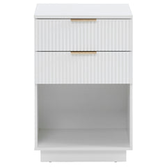 HAOYYE White 2-Drawer Nightstand, P2 Density Board Bedside Cabinet with Wavy Pattern Drawer Fronts, Modern End Table for Bedroom & Living Room, Compact Storage Organizer with Sturdy Construction, Stylish & Space-Saving Design