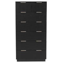 HAOYYE FCH Black Seven-Drawer Cabinet with Wavy Pattern Drawer Front, 72x41x141cm, P2 Particle Board and Density Board, Six-Level Storage Organizer for Bedroom, Living Room, Closet, and Office – Durable & Stylish Storage Solution