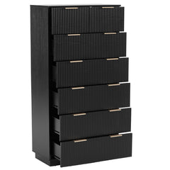 HAOYYE FCH Black Seven-Drawer Cabinet with Wavy Pattern Drawer Front, 72x41x141cm, P2 Particle Board and Density Board, Six-Level Storage Organizer for Bedroom, Living Room, Closet, and Office – Durable & Stylish Storage Solution
