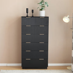 HAOYYE FCH Black Seven-Drawer Cabinet with Wavy Pattern Drawer Front, 72x41x141cm, P2 Particle Board and Density Board, Six-Level Storage Organizer for Bedroom, Living Room, Closet, and Office – Durable & Stylish Storage Solution