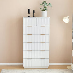 HAOYYE FCH White Seven-Drawer Cabinet, P2 Particle Board and Density Board Construction, Wavy Pattern Drawer Front, Six-Level Storage Solution for Bedroom, Closet, and Home Organization, Durable and Stylish Storage Cabinet