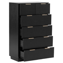HAOYYE Black Five-Level Six-Drawer Storage Cabinet, P2 Particle Board & Density Board with Wavy Pattern Drawer Front, 72x41x117cm, Modern Multi-Function Storage Organizer for Bedroom, Living Room, Office, Durable and Stylish Home Storage Solution